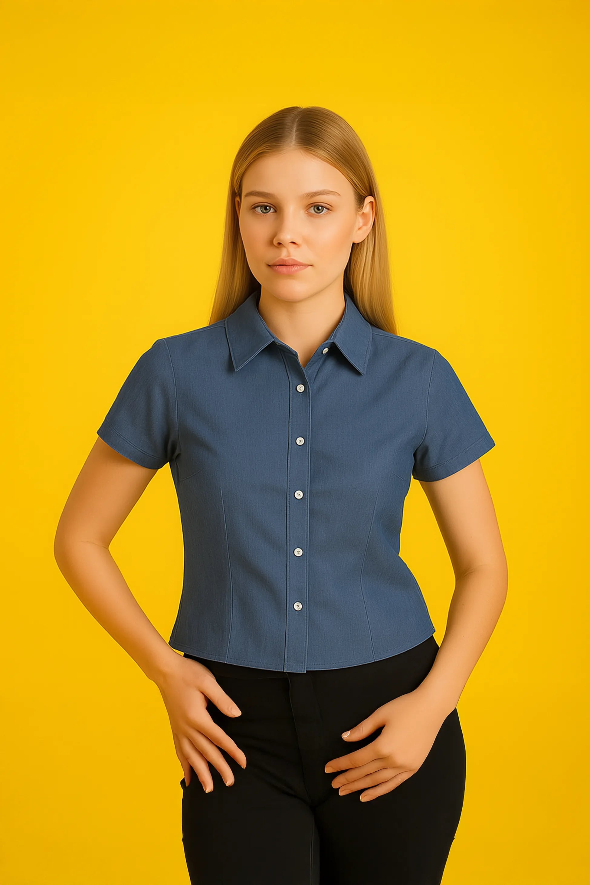 Mavi Tencel Kısa Kollu Denim Gömlek