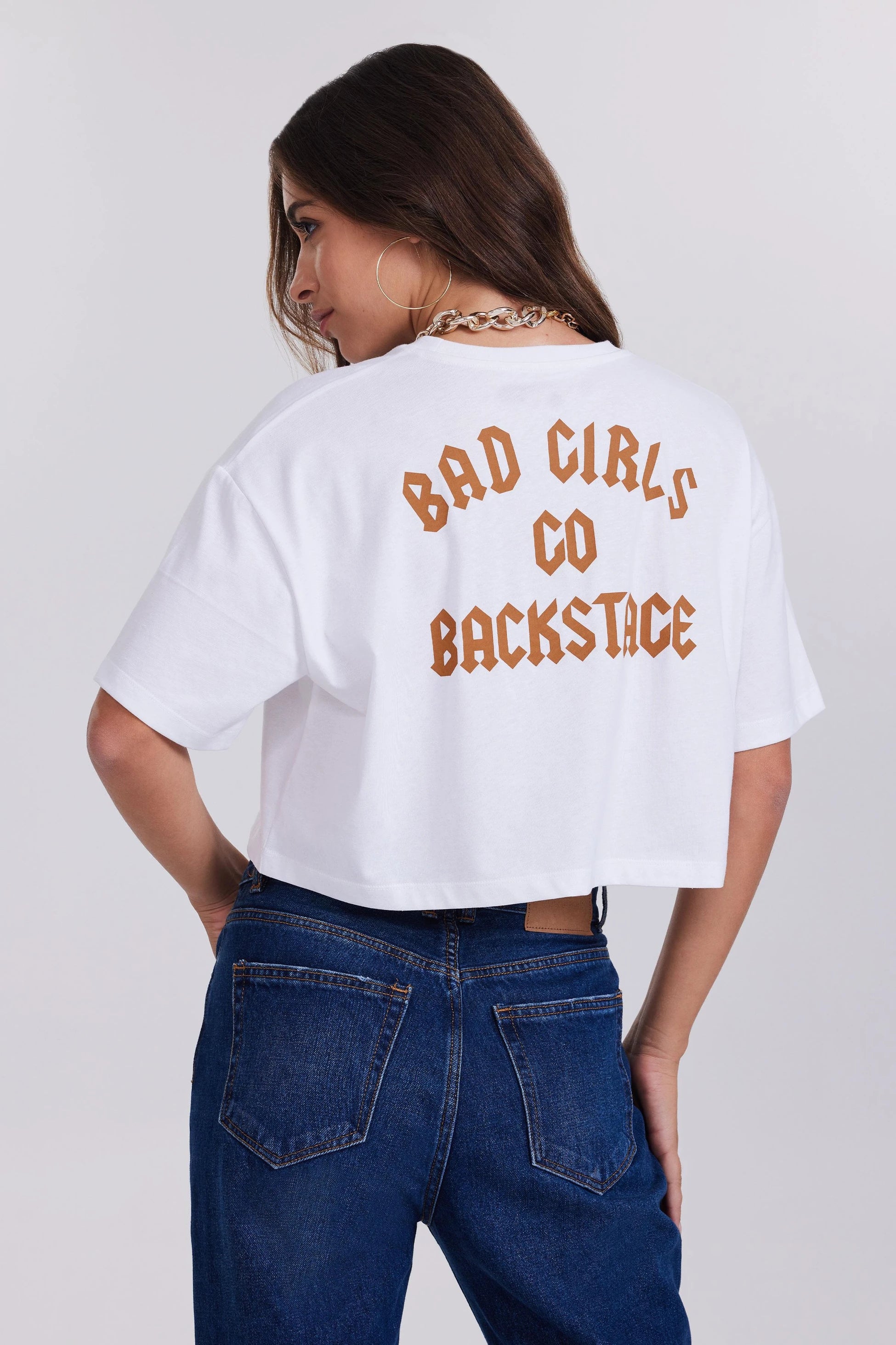 Slogan Baskılı Kadın Beyaz Crop Tişört